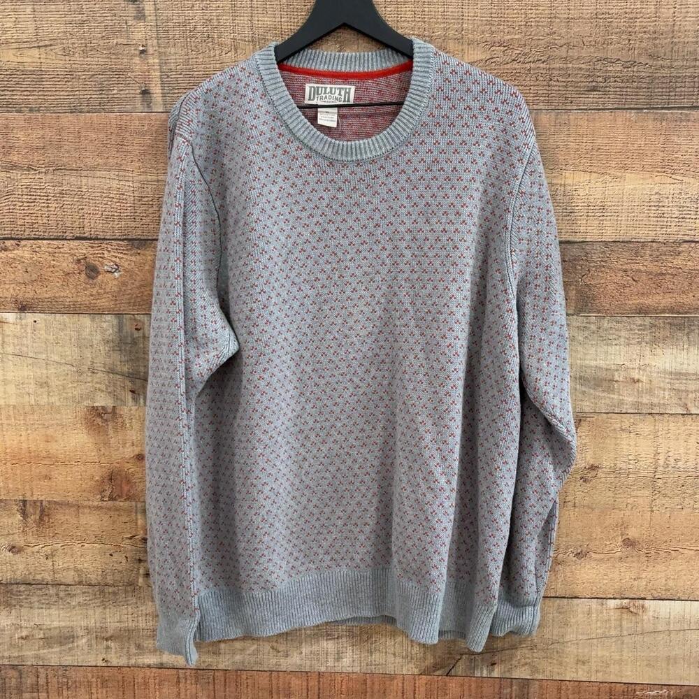 Duluth Trading Co Sweater Mens Size XL Gray Geometric Knit Pullover Crew Neck